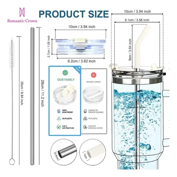 Romantic Crown – Garrafa Térmica 1,2L com Alça, Tampa, Canudo de Inox e Escova - Image 2