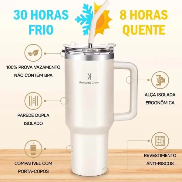 Romantic Crown – Garrafa Térmica 1,2L com Alça, Tampa, Canudo de Inox e Escova - Image 4