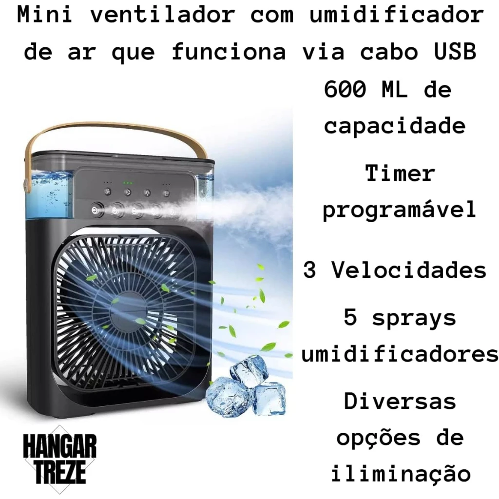 Ventilador Portátil + Umidificador com LED - Imagem 6