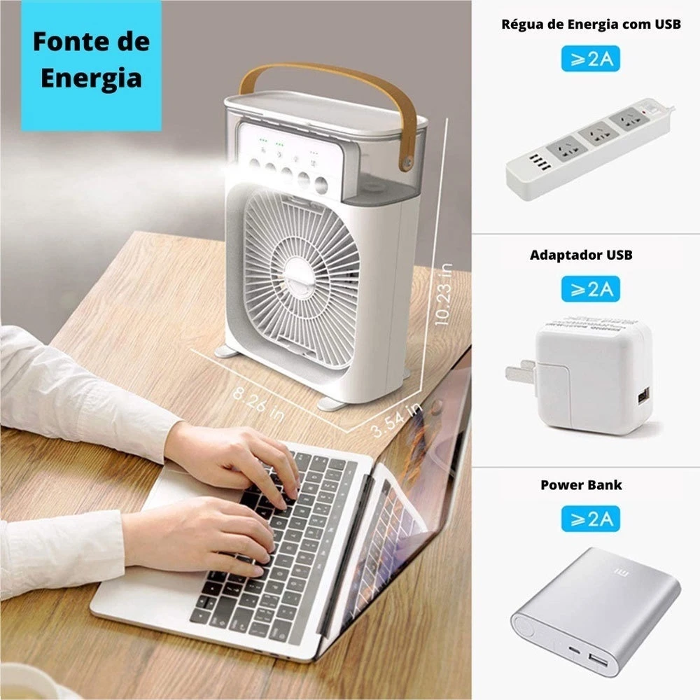 Ventilador Portátil + Umidificador com LED - Imagem 4
